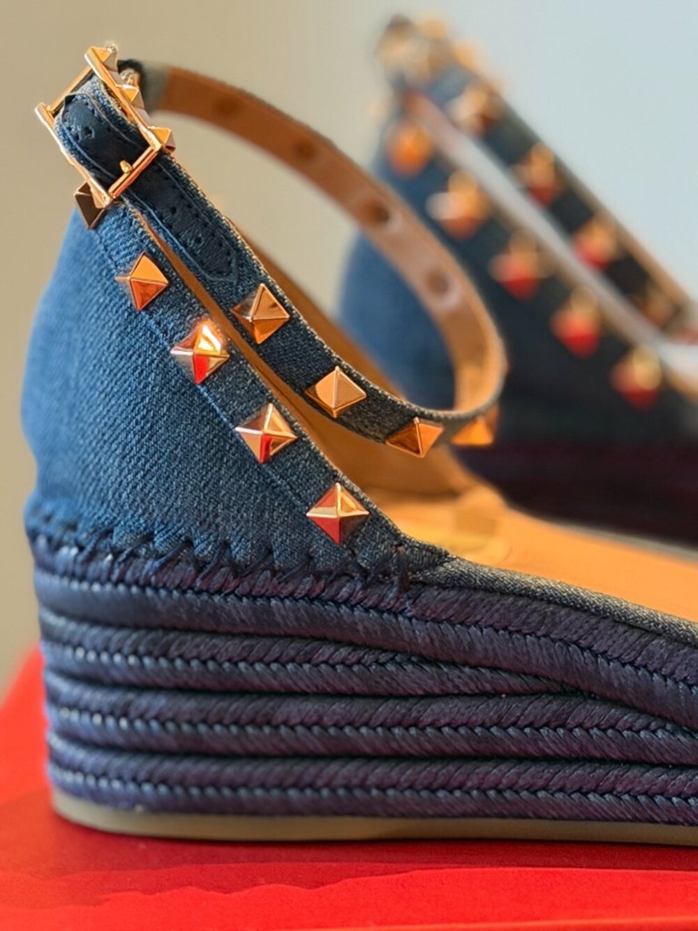 Valentino Rockstud Denim Espadrilles  Size 37 - Picture 5 of 14